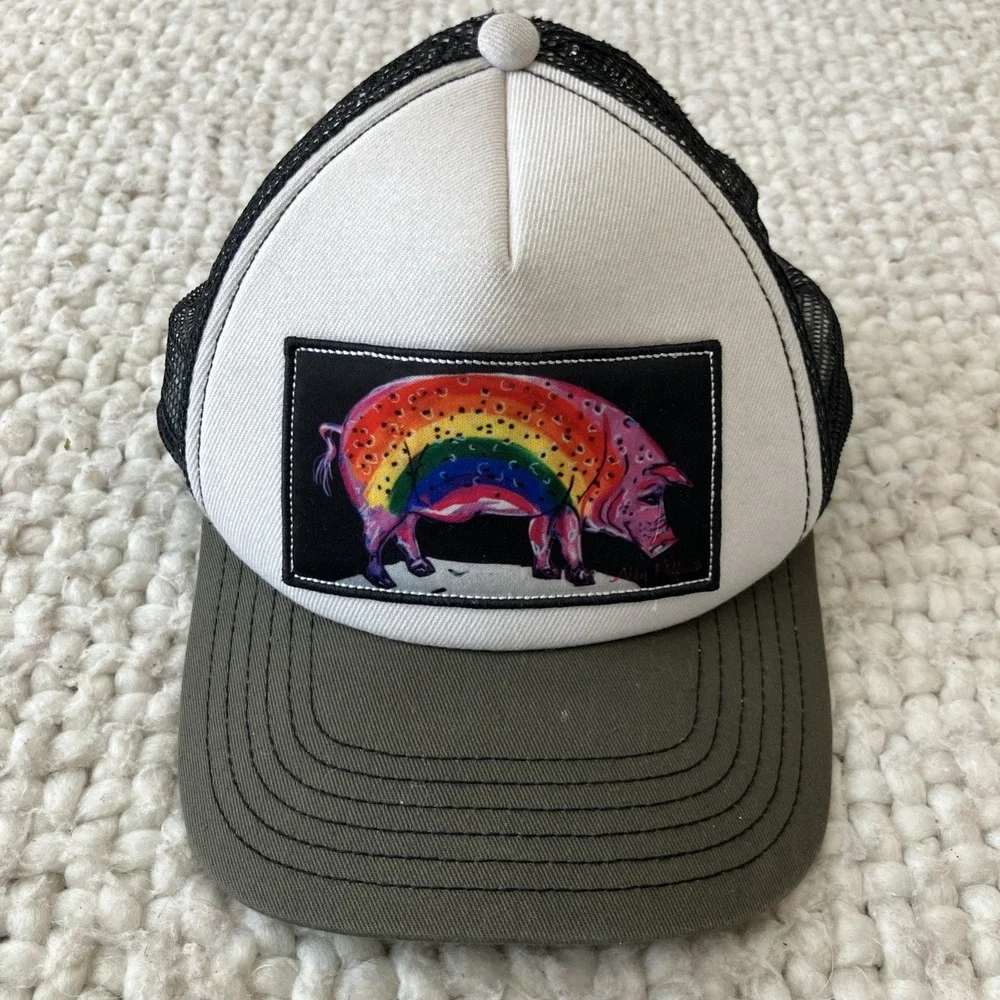 Art By Abby Paffrath Trucker Hat Cap Pig Hog Rainbow